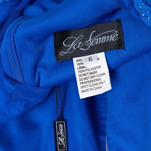 La Femme Prom Maxi Dress 28355 Mermaid Lace Rhinestone Blue - Picture 4 of 15